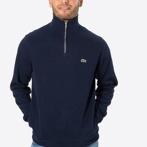 Lacoste zip-collar men's sweater blue Embroidered Logo